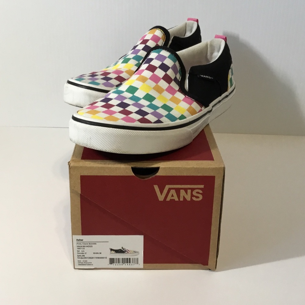 Vans Kids Slip-On Checkerboard Rainbow Sneakers - Multi